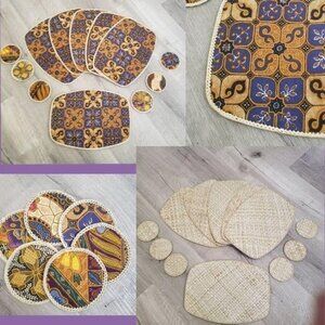 Handwoven Batik Table Mats & Coasters Set Of 12 - Natural & Multicolor Design